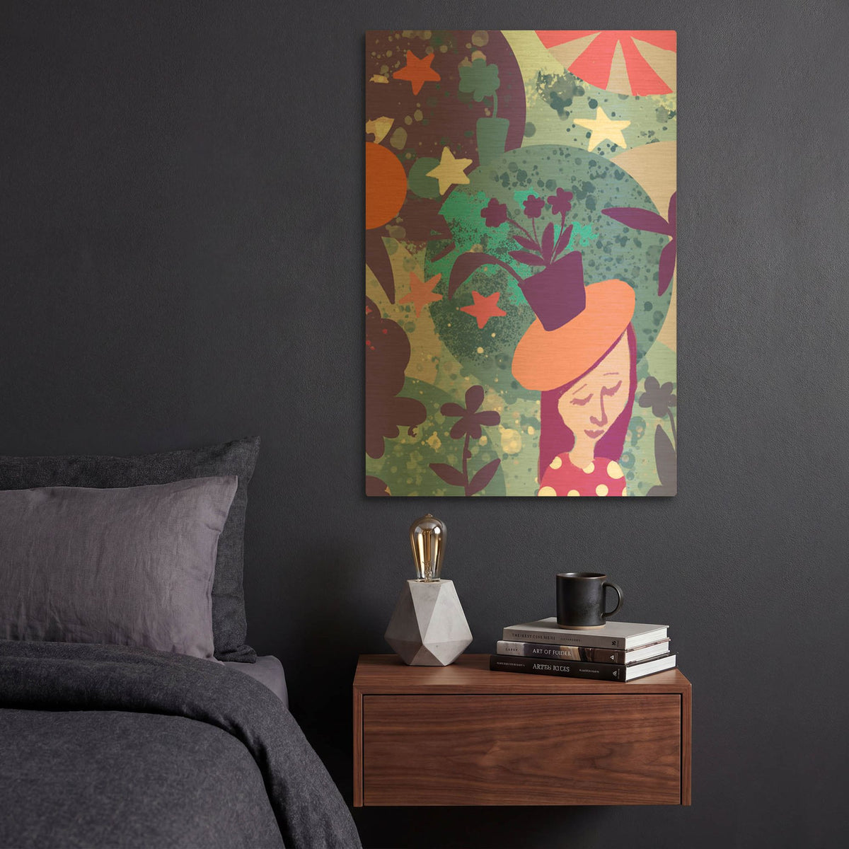 'Lady With Plant Hat' By Holly McGee Gold Metal Wall Art