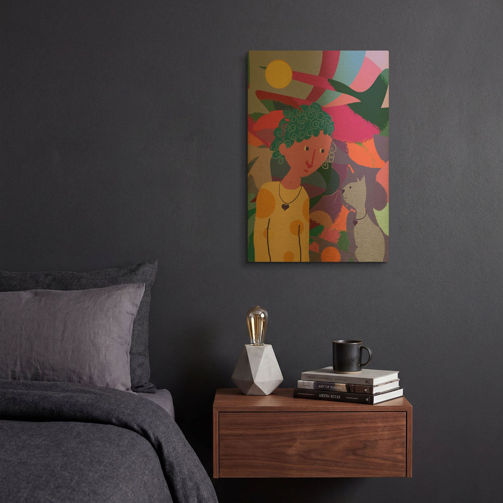 'Girl And Cat' By Holly McGee Gold Metal Wall Art
