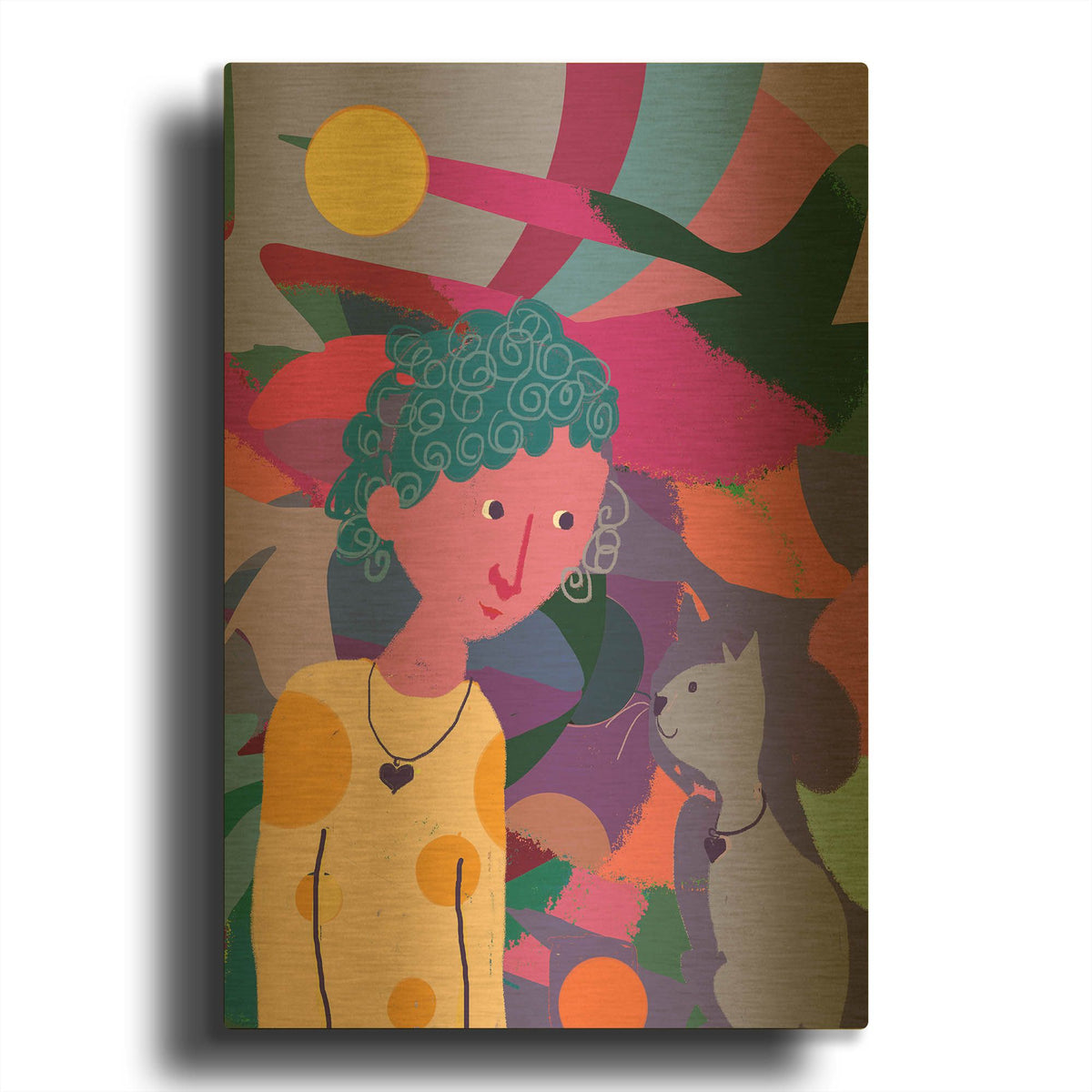 'Girl And Cat' By Holly McGee Gold Metal Wall Art