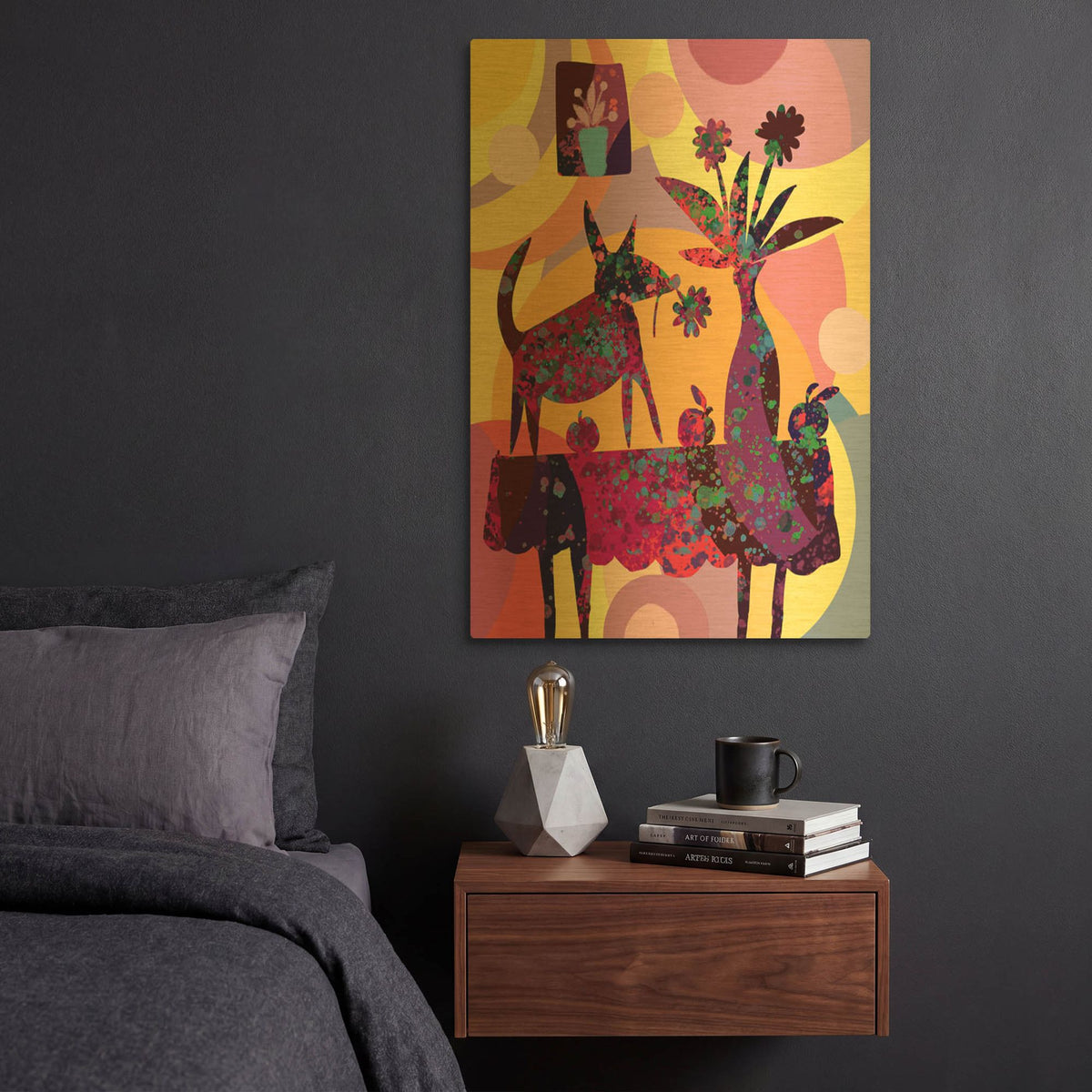 'Still Life With Dog And Fruits' By Holly McGee Gold Metal Wall Art