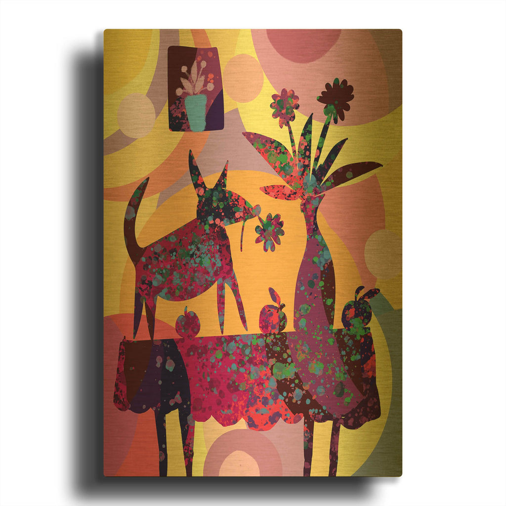 'Still Life With Dog And Fruits' By Holly McGee Gold Metal Wall Art