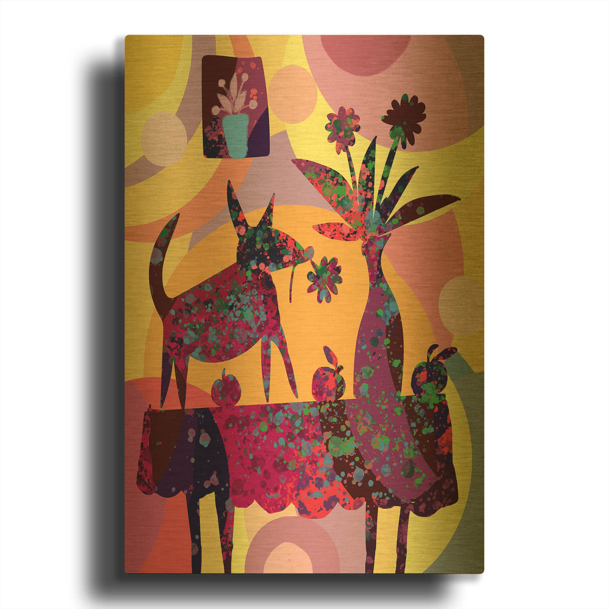 'Still Life With Dog And Fruits' By Holly McGee Gold Metal Wall Art
