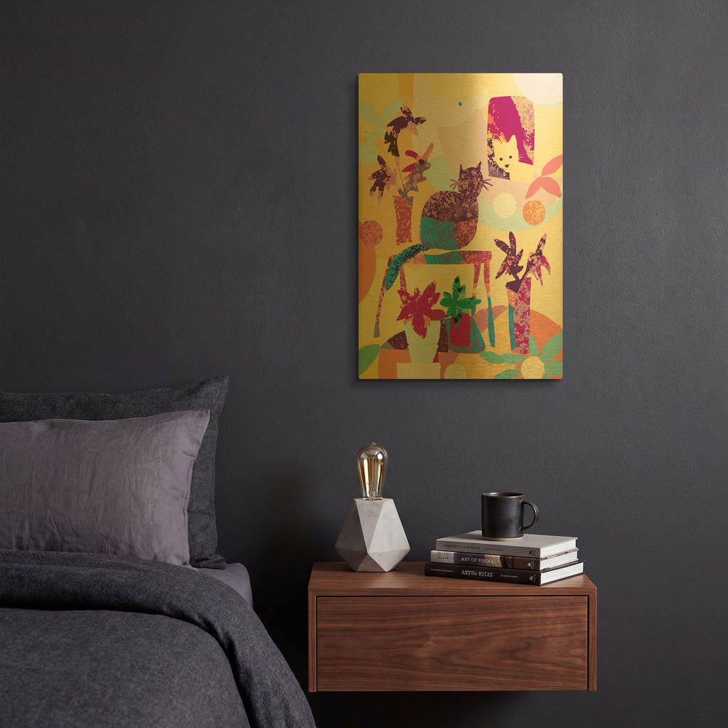'Still Life With Two Cats' By Holly McGee Gold Metal Wall Art