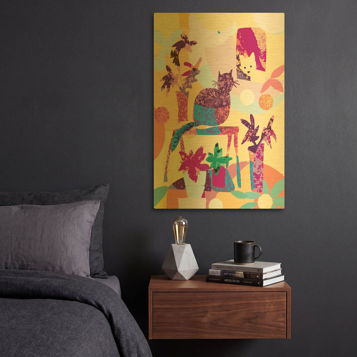 'Still Life With Two Cats' By Holly McGee Gold Metal Wall Art