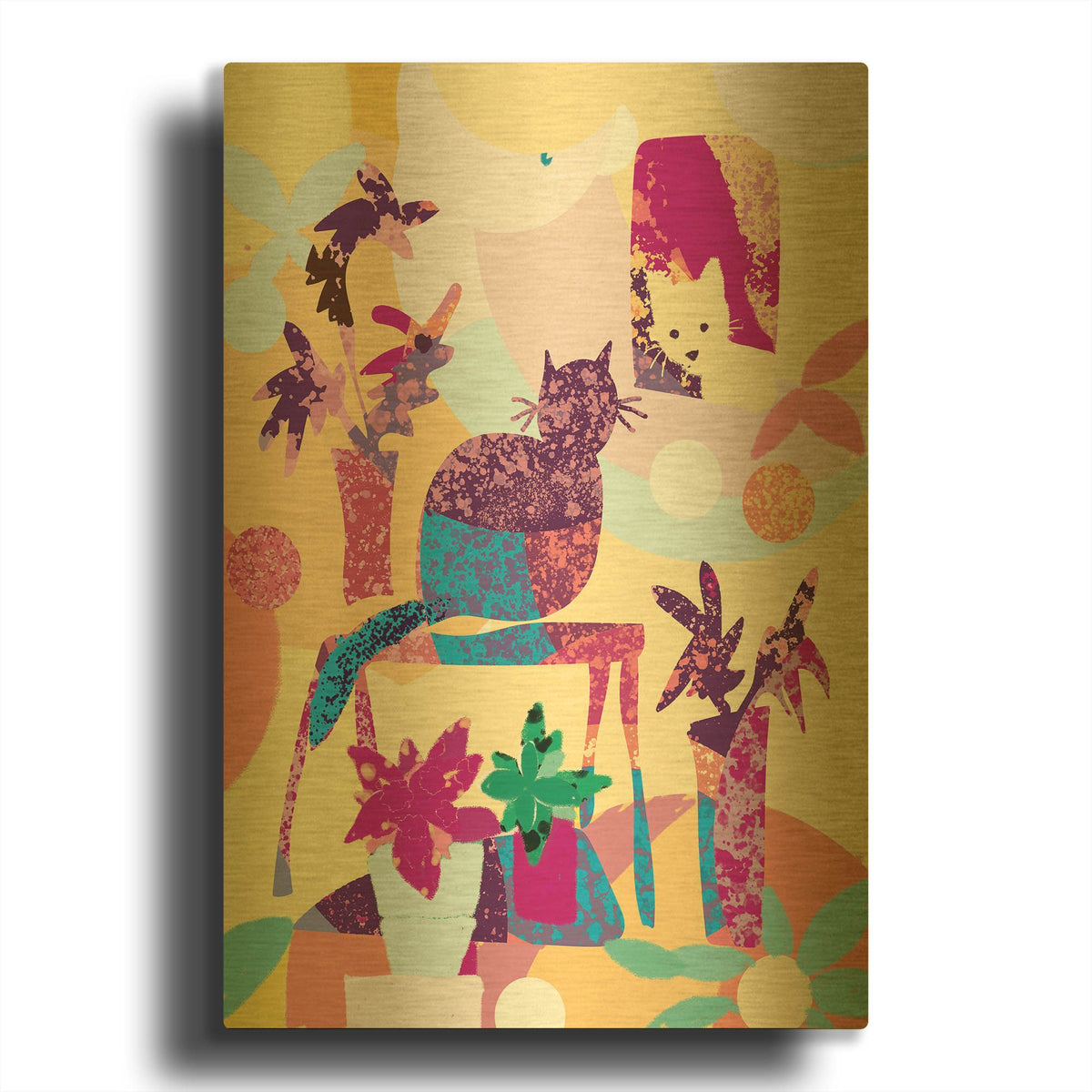 'Still Life With Two Cats' By Holly McGee Gold Metal Wall Art
