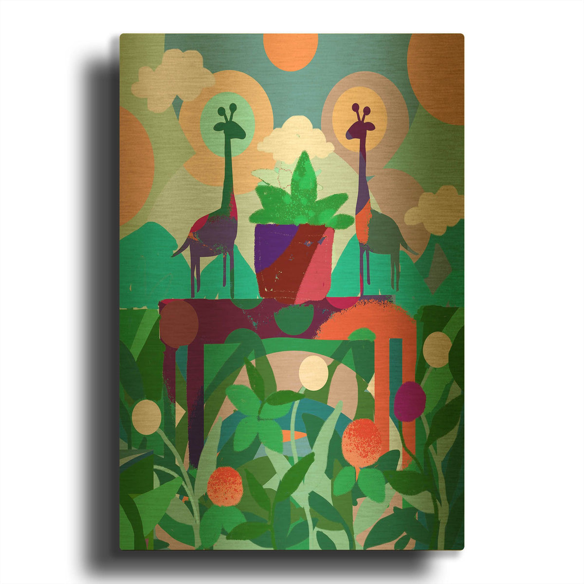 'Still Life With Two Giraffes' By Holly McGee Gold Metal Wall Art