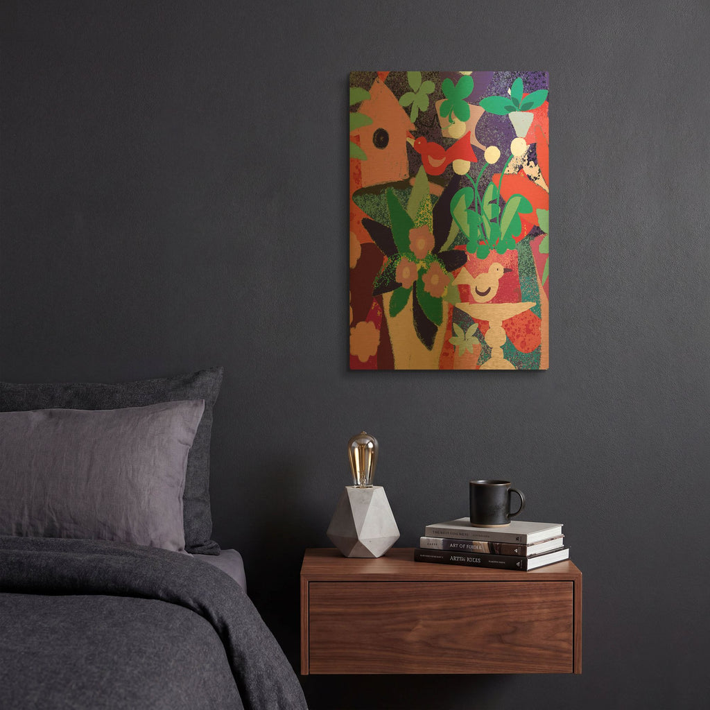 'Birdhouse Collage' By Holly McGee Gold Metal Wall Art