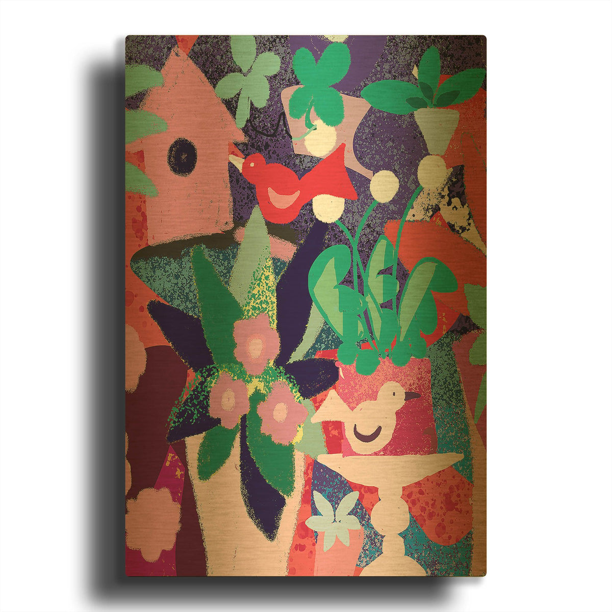 'Birdhouse Collage' By Holly McGee Gold Metal Wall Art