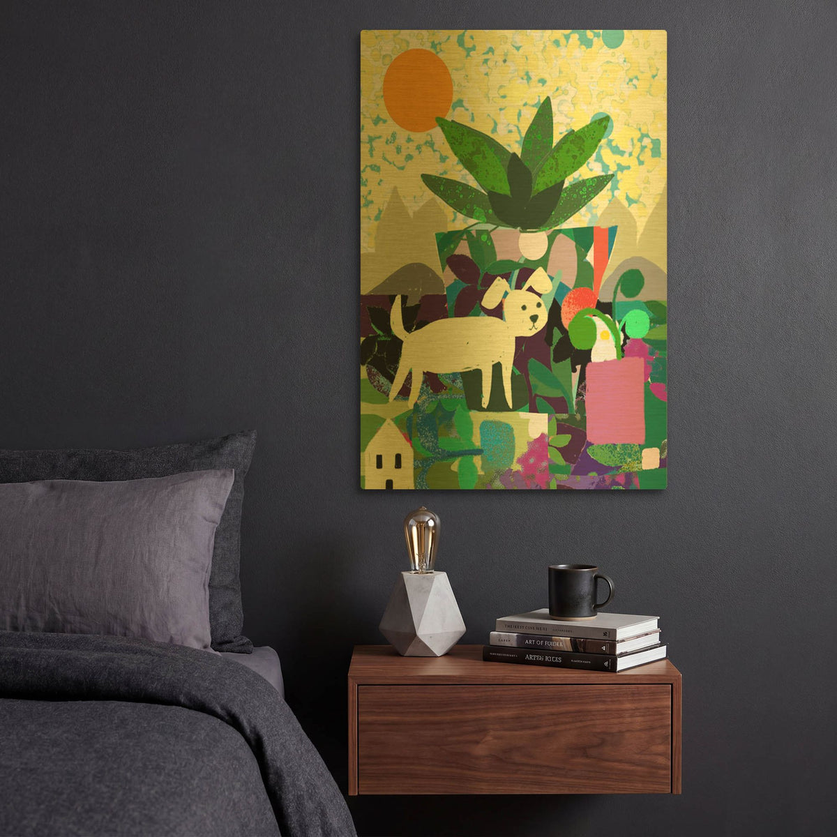 'Collage With Dog And Plant' By Holly McGee Gold Metal Wall Art