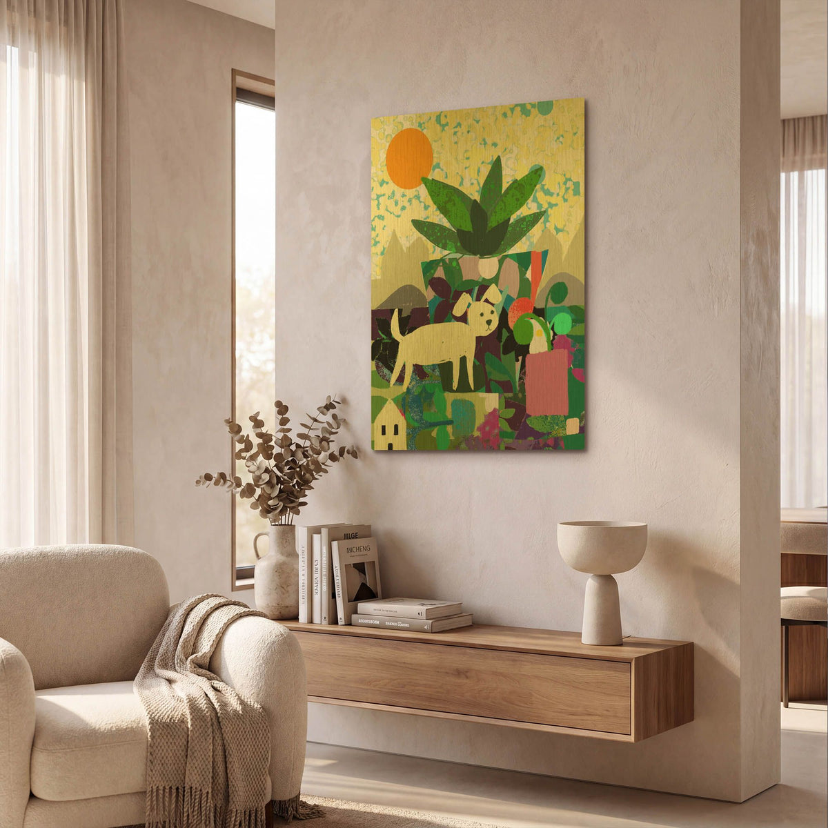 'Collage With Dog And Plant' By Holly McGee Gold Metal Wall Art
