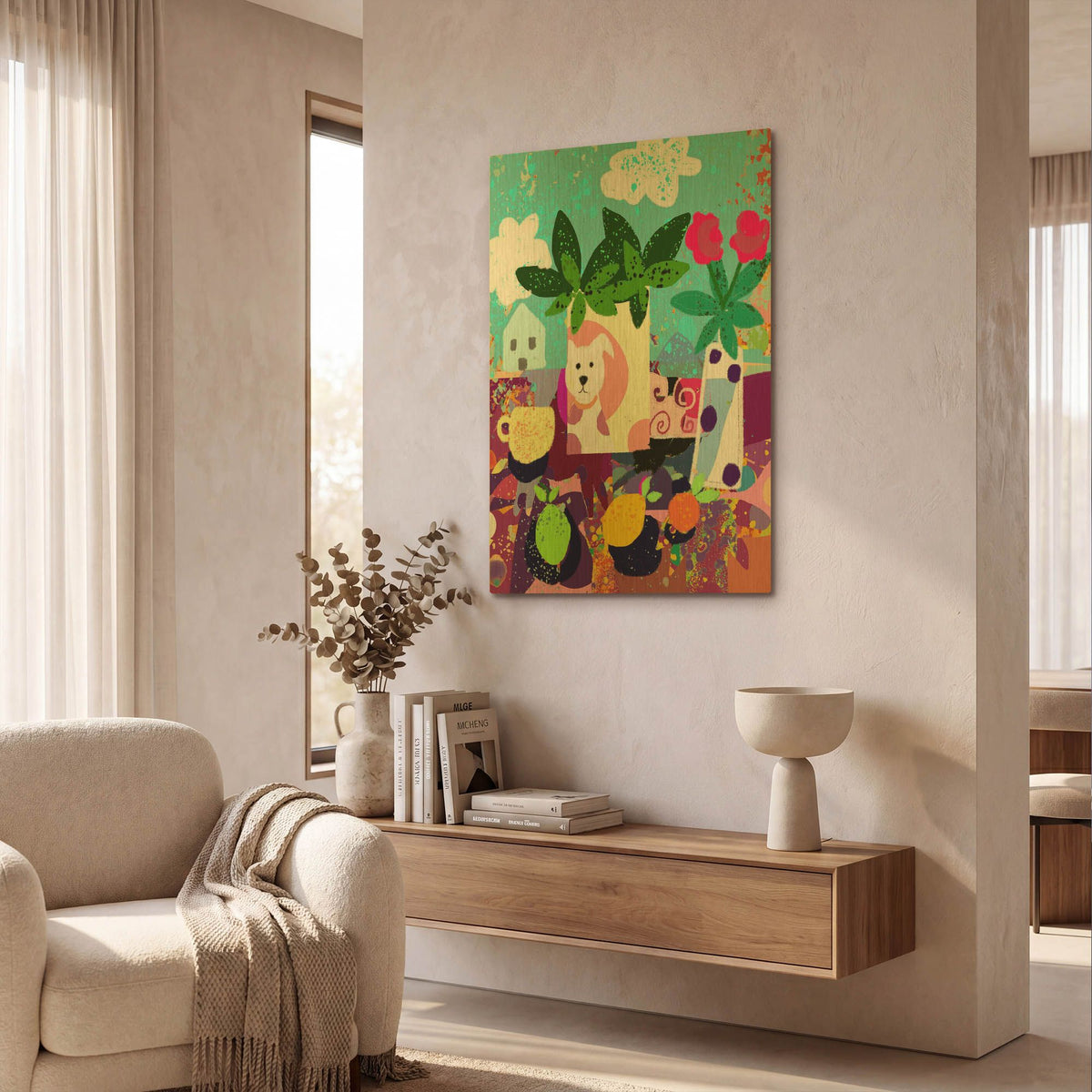 'Dog Vase Collage' By Holly McGee Gold Metal Wall Art