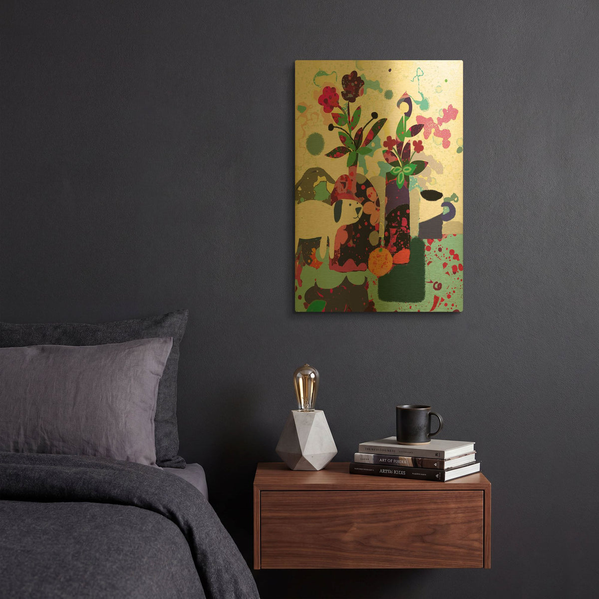 'Smiling Dog Still Life' By Holly McGee Gold Metal Wall Art