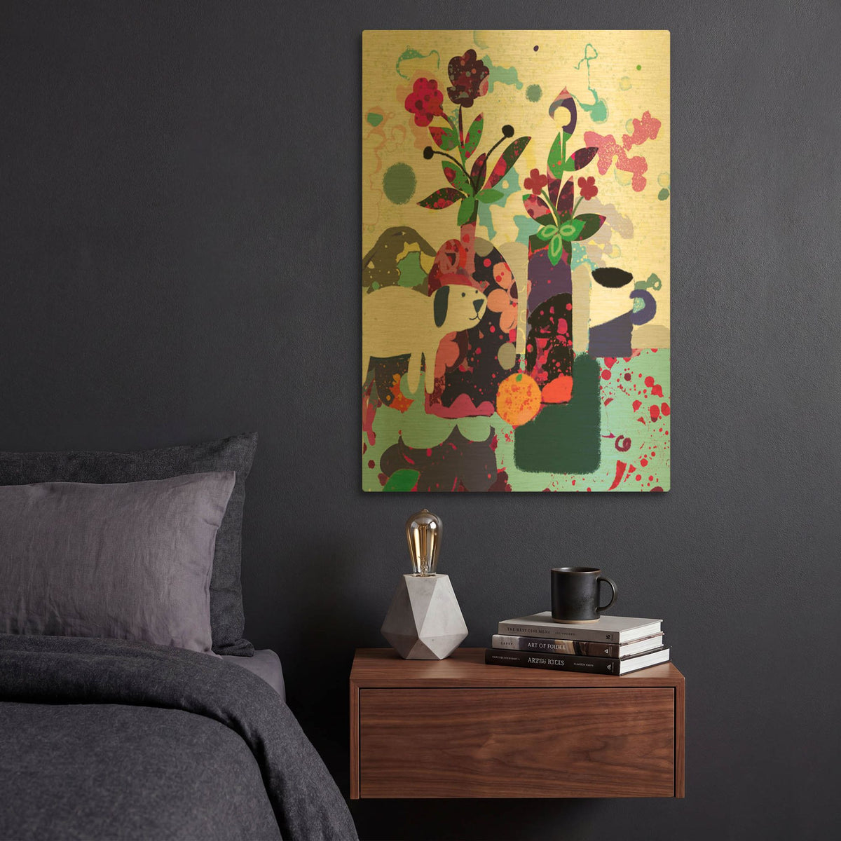 'Smiling Dog Still Life' By Holly McGee Gold Metal Wall Art