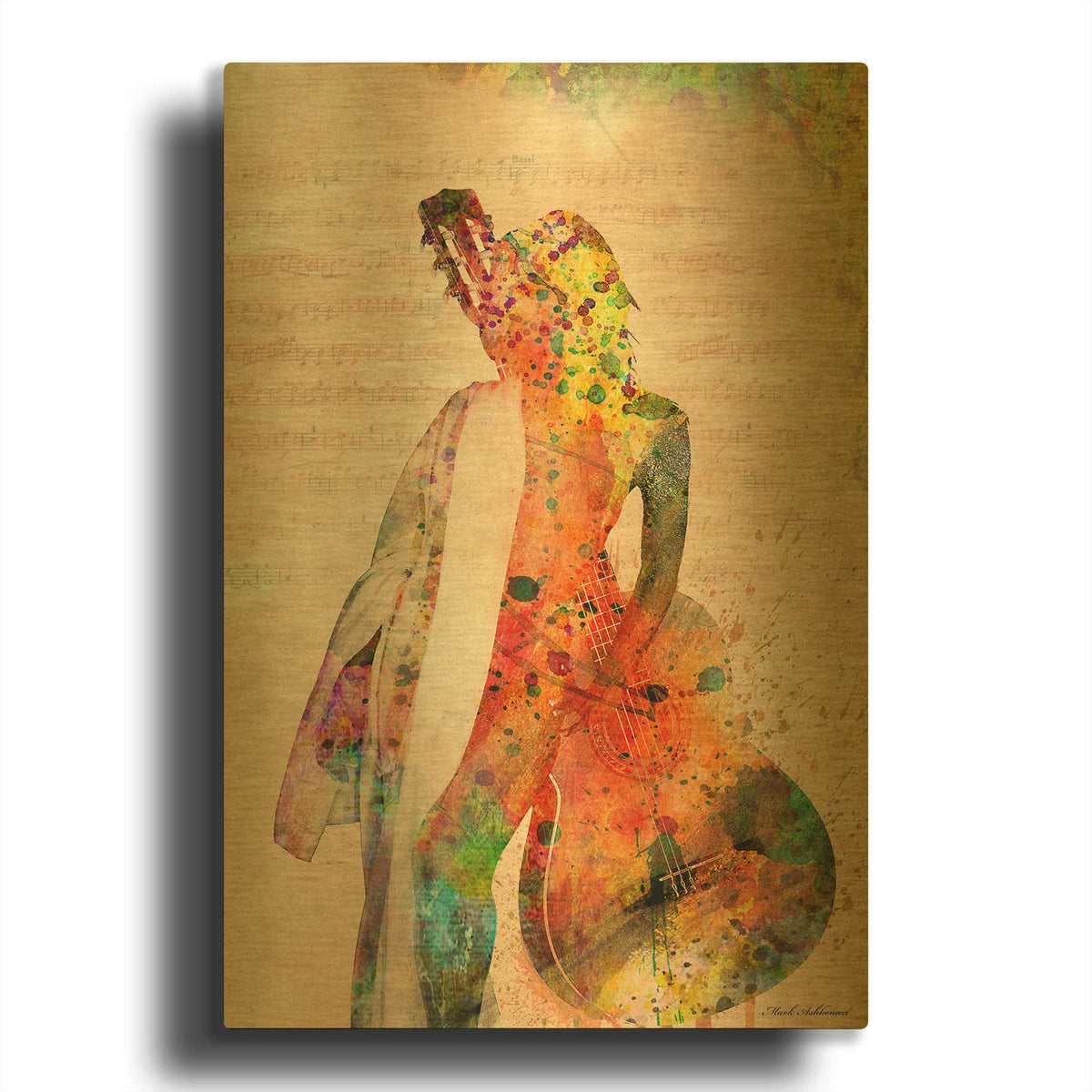 'Love Her Guitar' By Mark Ashkenazi Gold Metal Wall Art