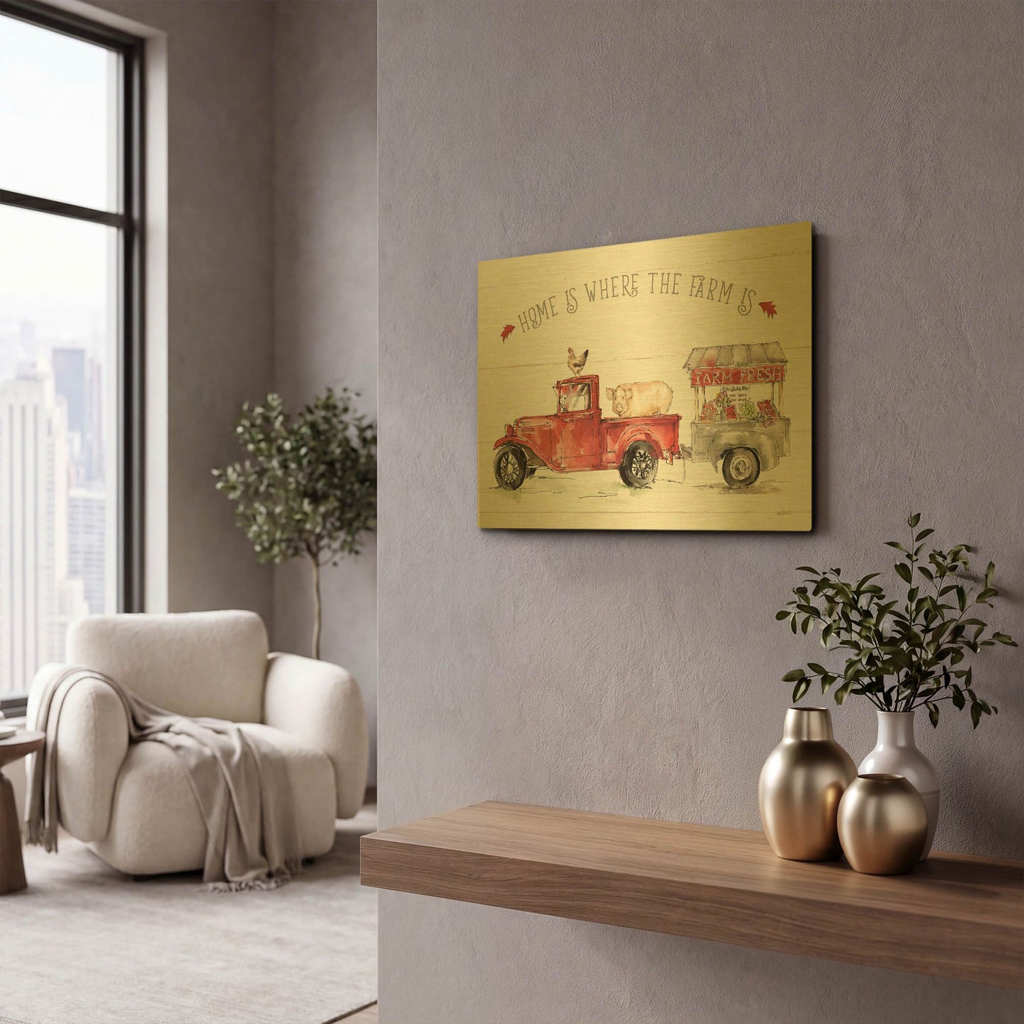 'Country Life I' By Anne Tavoletti Gold Metal Wall Art