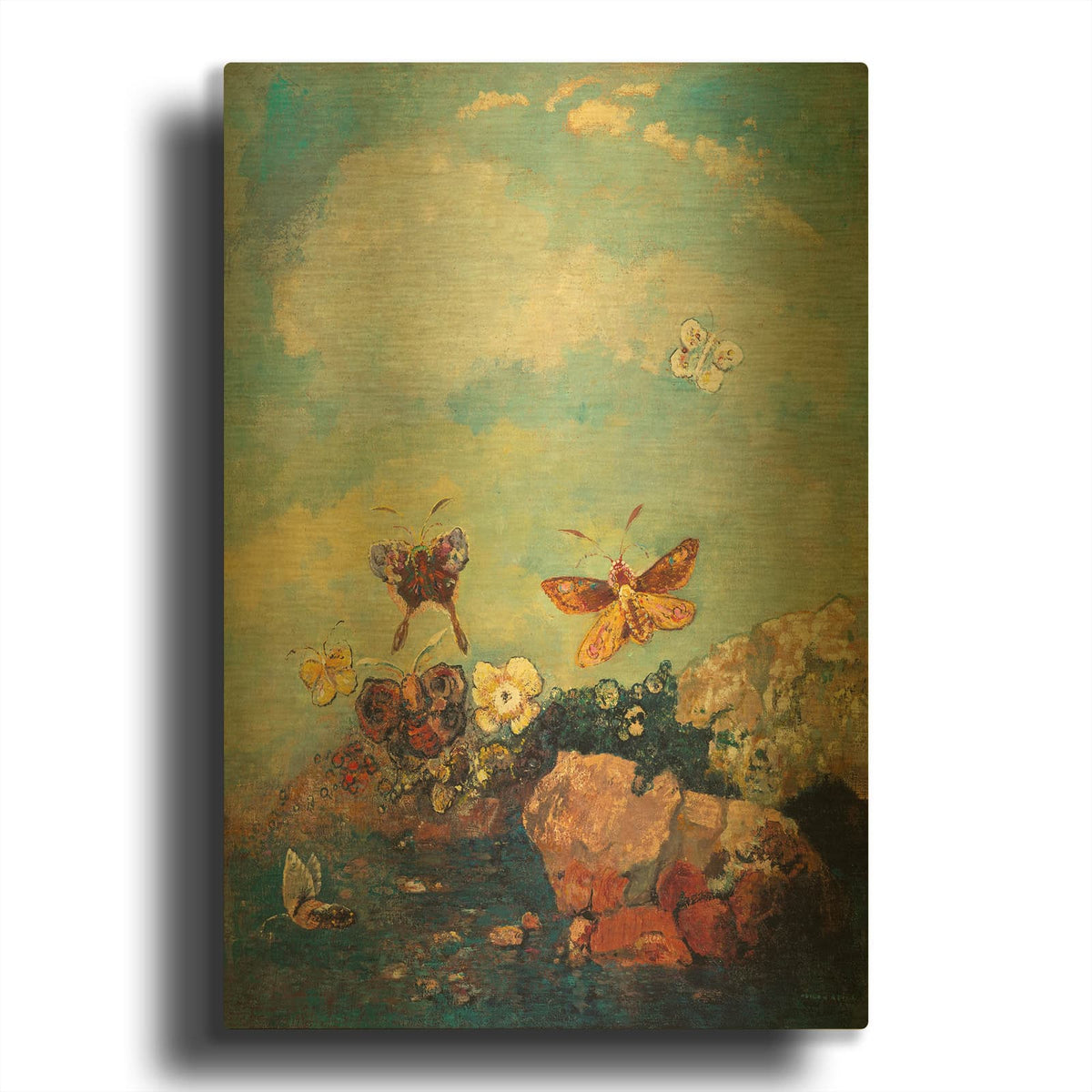 'Butterflies copy' By Odilon Redon Gold Metal Wall Art