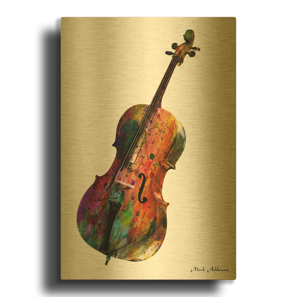 'Cello' By Mark Ashkenazi Gold Metal Wall Art