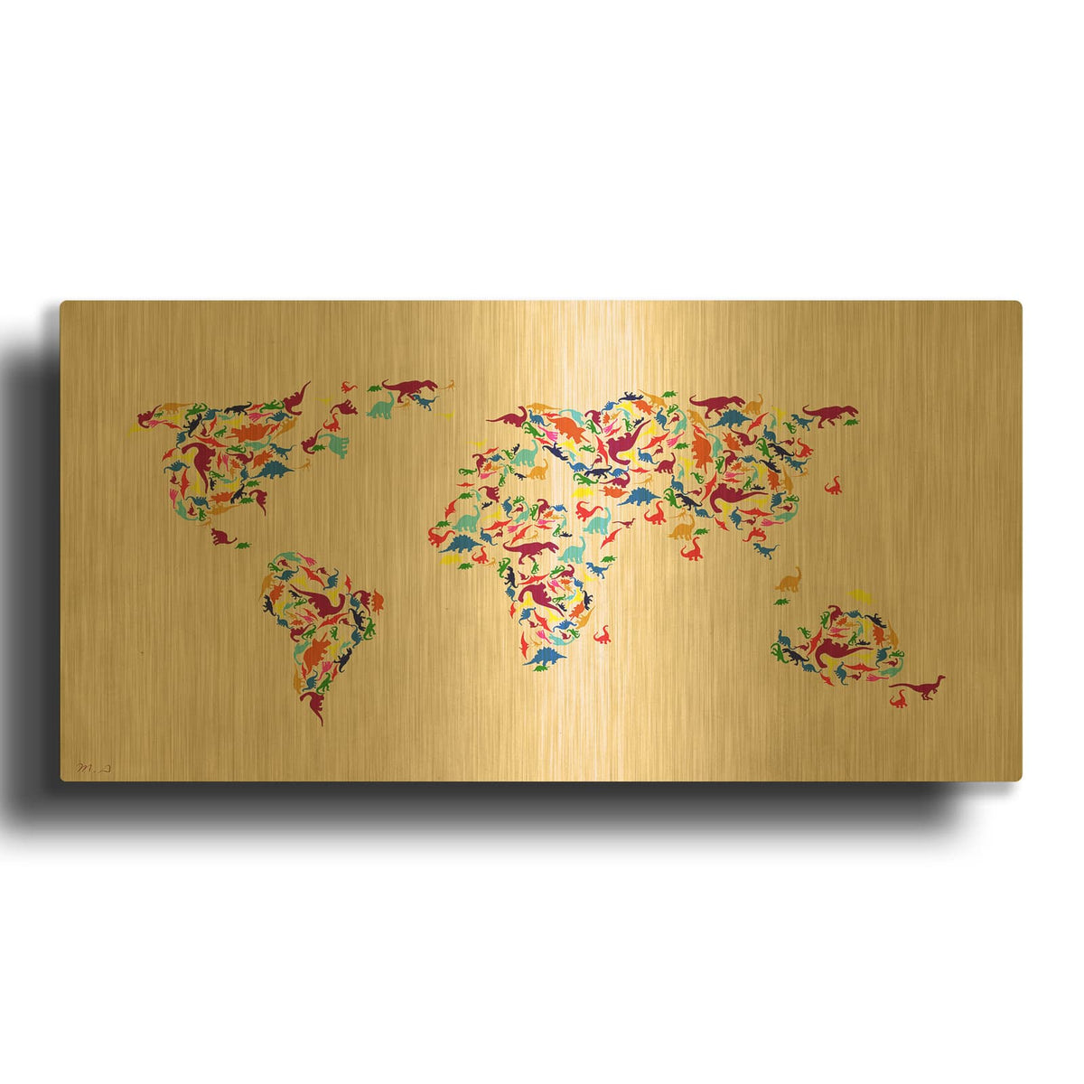 'Dino Map Of The Workld 2' By Mark Ashkenazi Gold Metal Wall Art