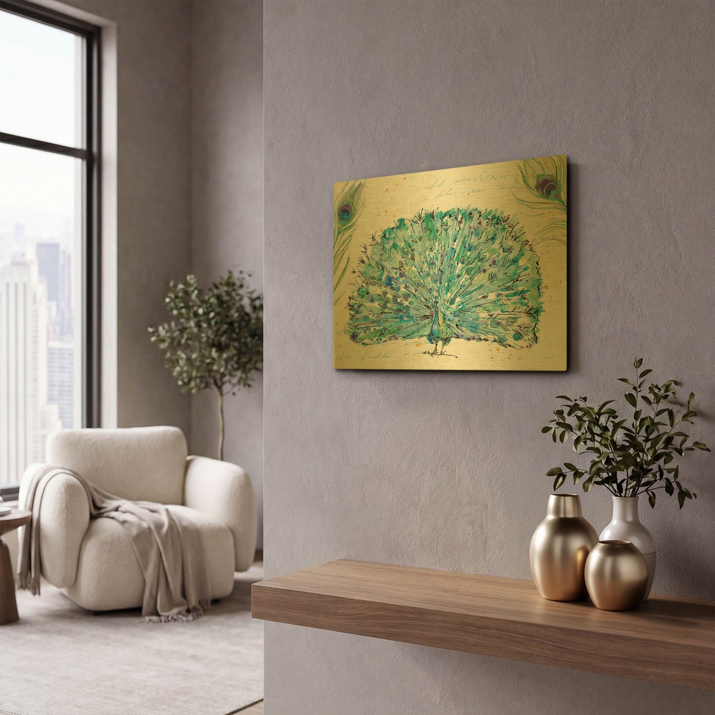'Peacock Garden IX' By Anne Tavoletti Gold Metal Wall Art