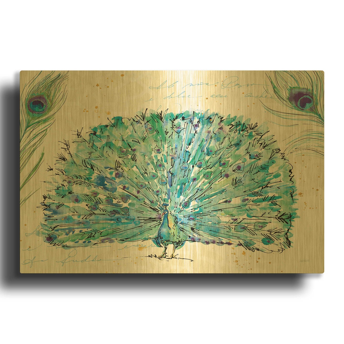 'Peacock Garden IX' By Anne Tavoletti Gold Metal Wall Art