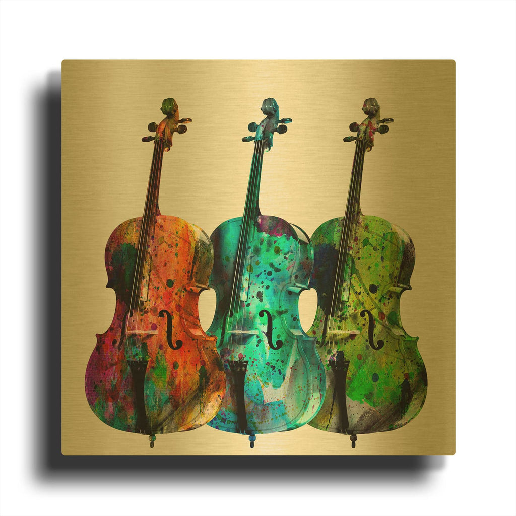 'Violins And Colort' By Mark Ashkenazi Gold Metal Wall Art