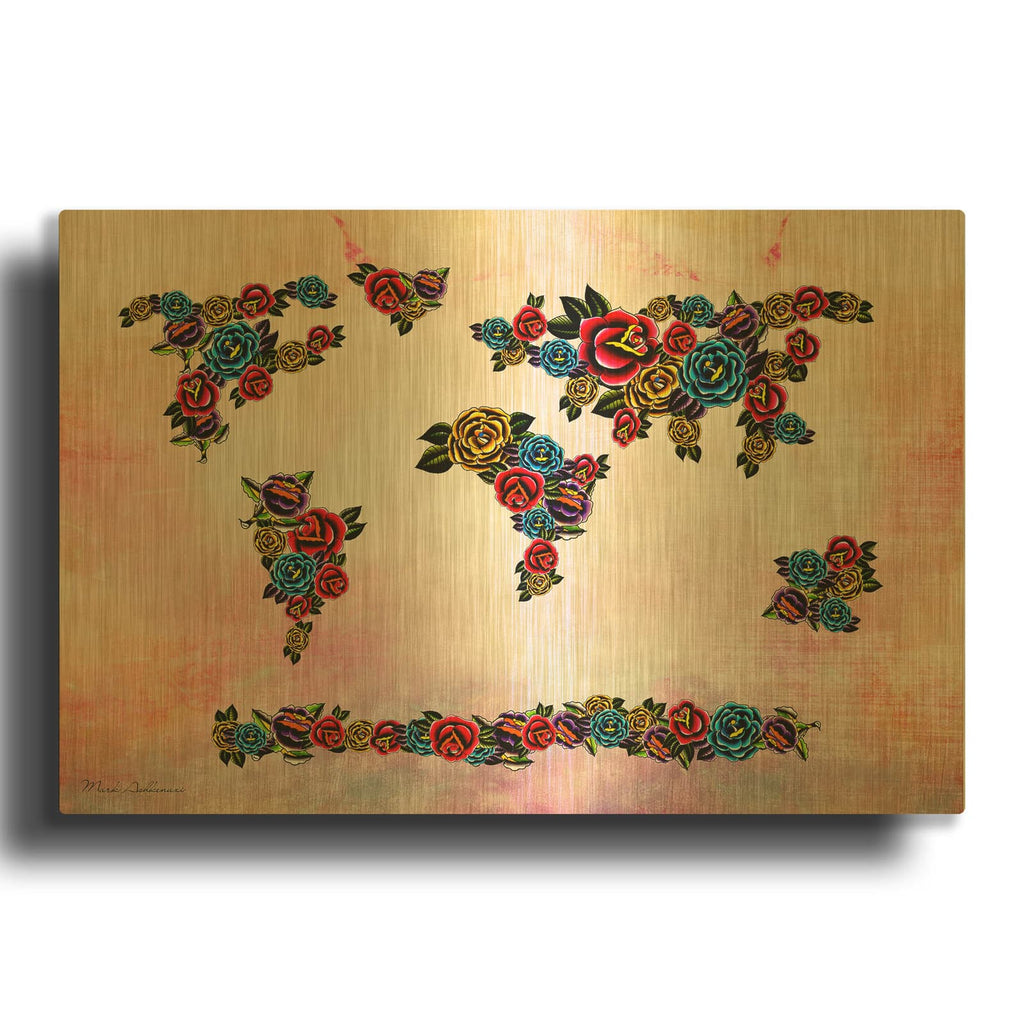 'Flowers Map' By Mark Ashkenazi Gold Metal Wall Art