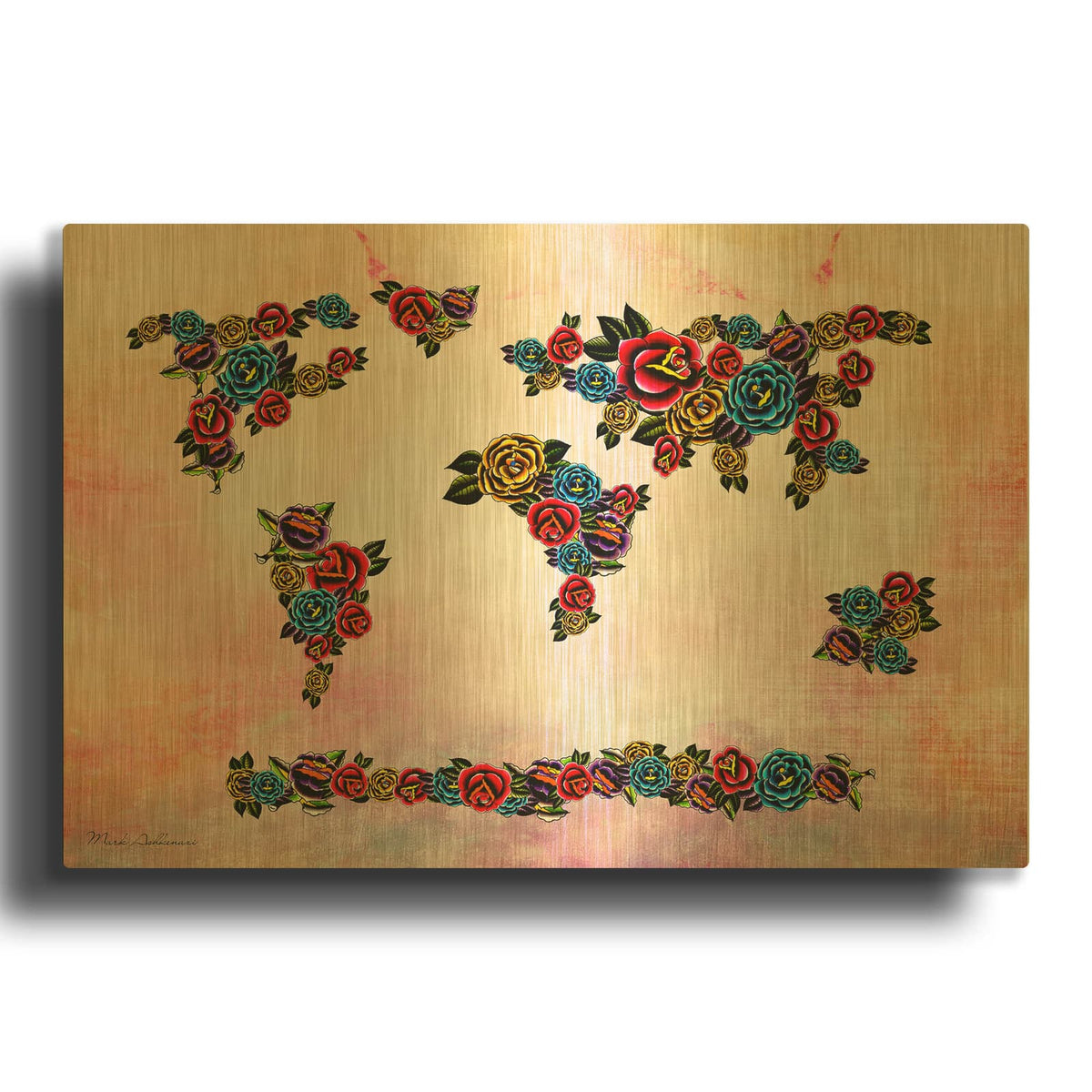 'Flowers Map' By Mark Ashkenazi Gold Metal Wall Art