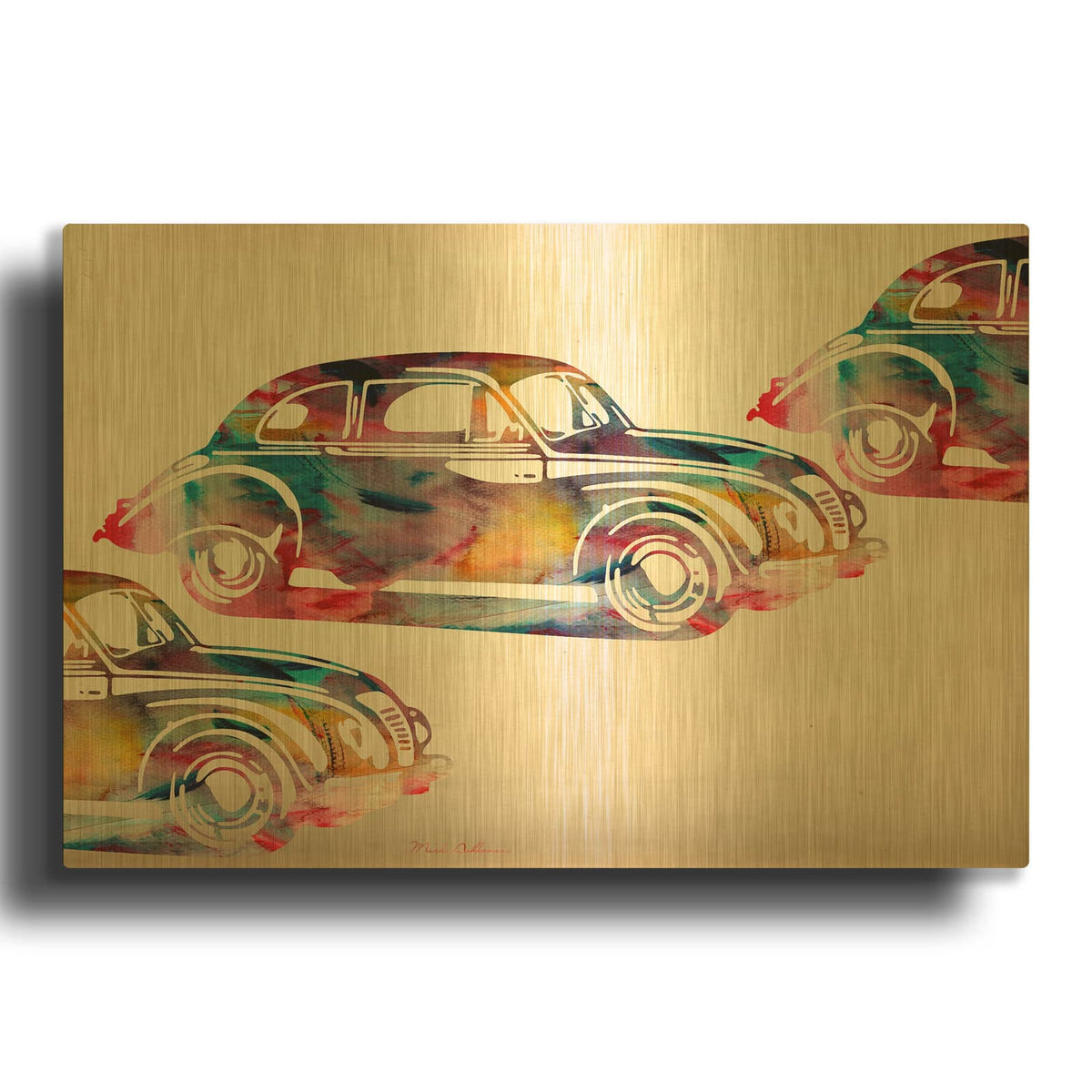 'Folsfagen Car' By Mark Ashkenazi Gold Metal Wall Art