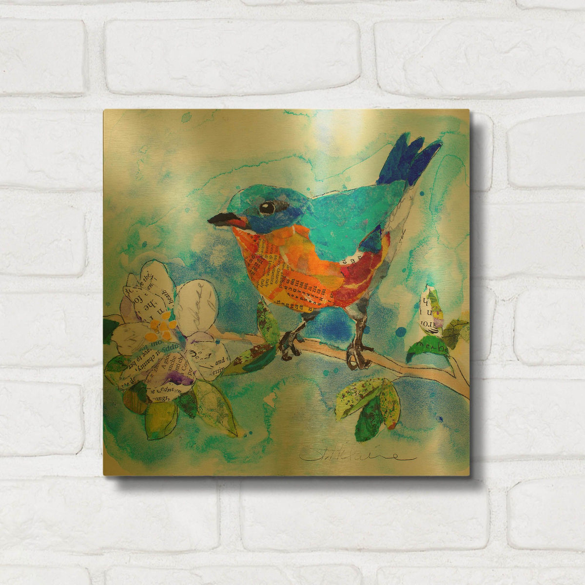 'Happy Bluebird 1' By St. Hilaire Elizabeth Gold Metal Wall Art