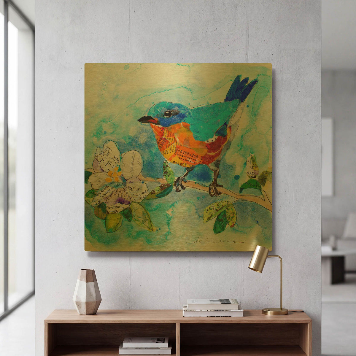 'Happy Bluebird 1' By St. Hilaire Elizabeth Gold Metal Wall Art