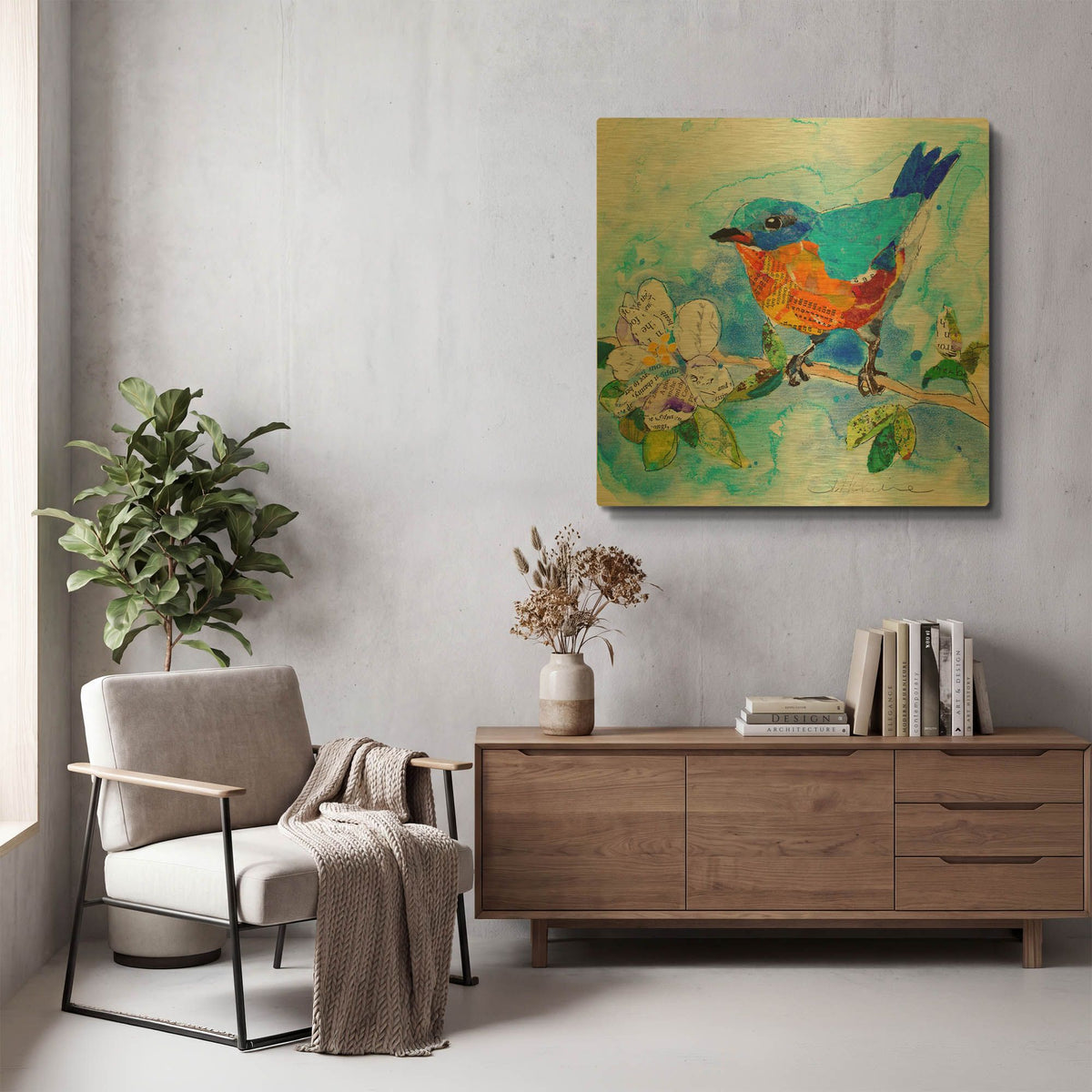 'Happy Bluebird 1' By St. Hilaire Elizabeth Gold Metal Wall Art