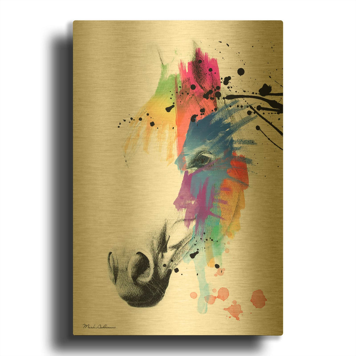 'Horse Portrait' By Mark Ashkenazi Gold Metal Wall Art