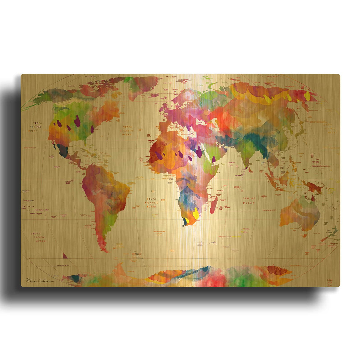 'Map Of The World' By Mark Ashkenazi Gold Metal Wall Art
