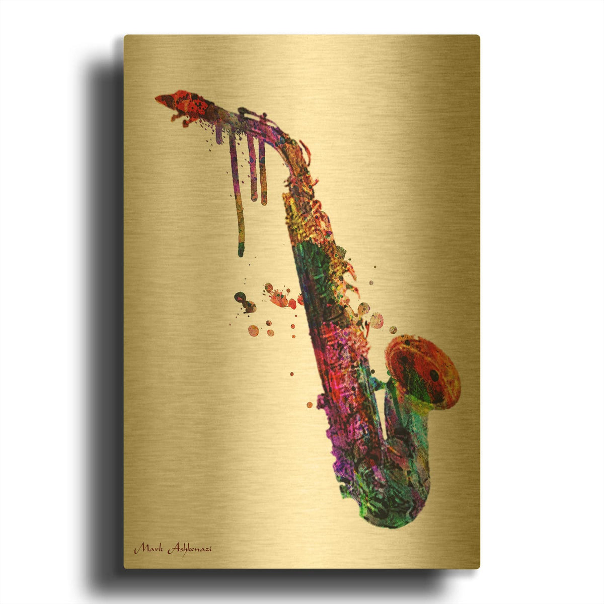 'Saxophone 2' By Mark Ashkenazi Gold Metal Wall Art