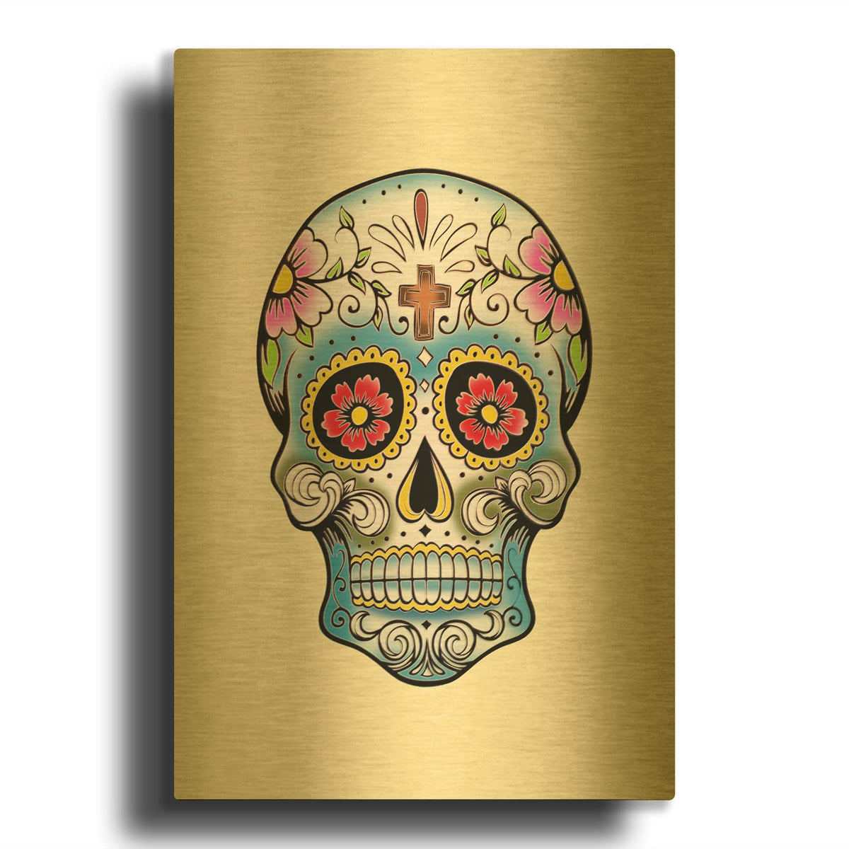 'White Skull' By Mark Ashkenazi Gold Metal Wall Art