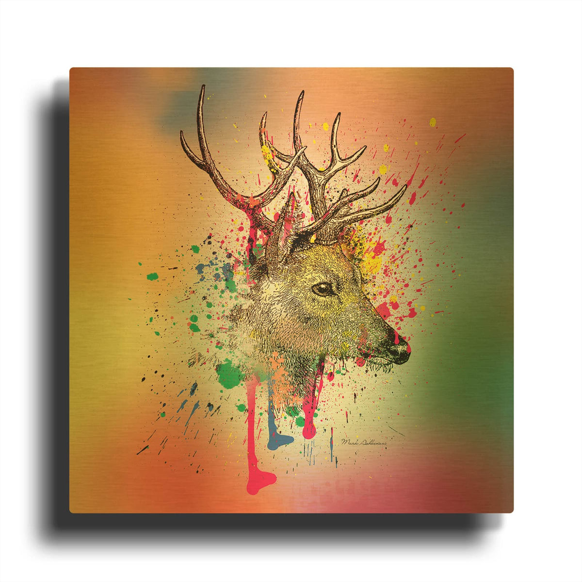 'Deer 6' By Mark Ashkenazi Gold Metal Wall Art