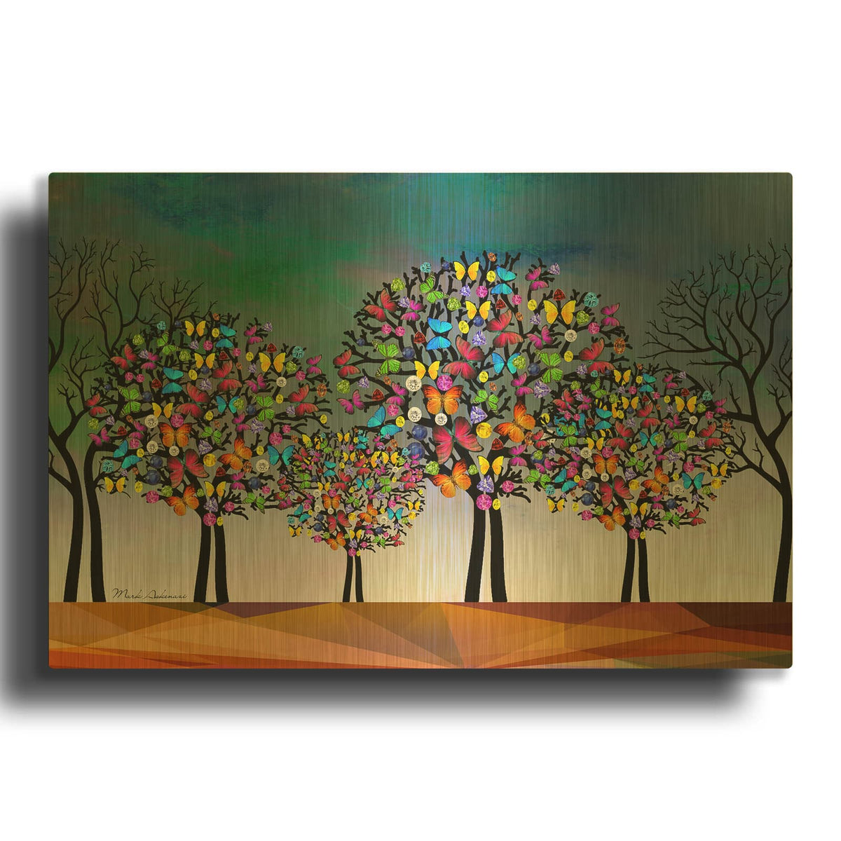 'Mark Tree' By Mark Ashkenazi Gold Metal Wall Art