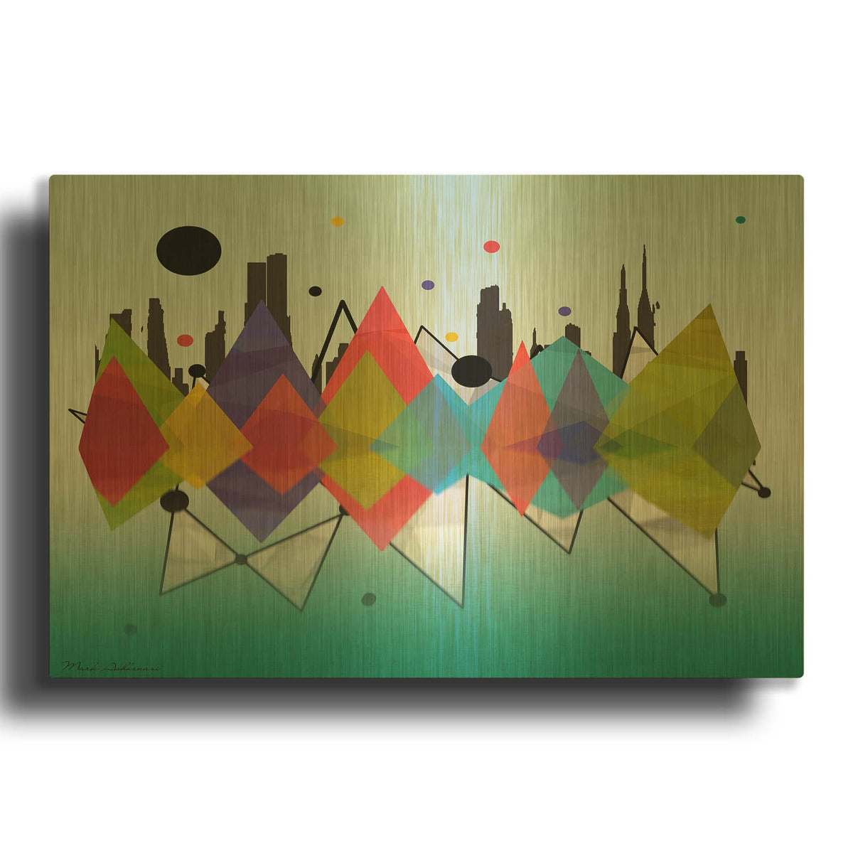 'New York Riflaction' By Mark Ashkenazi Gold Metal Wall Art