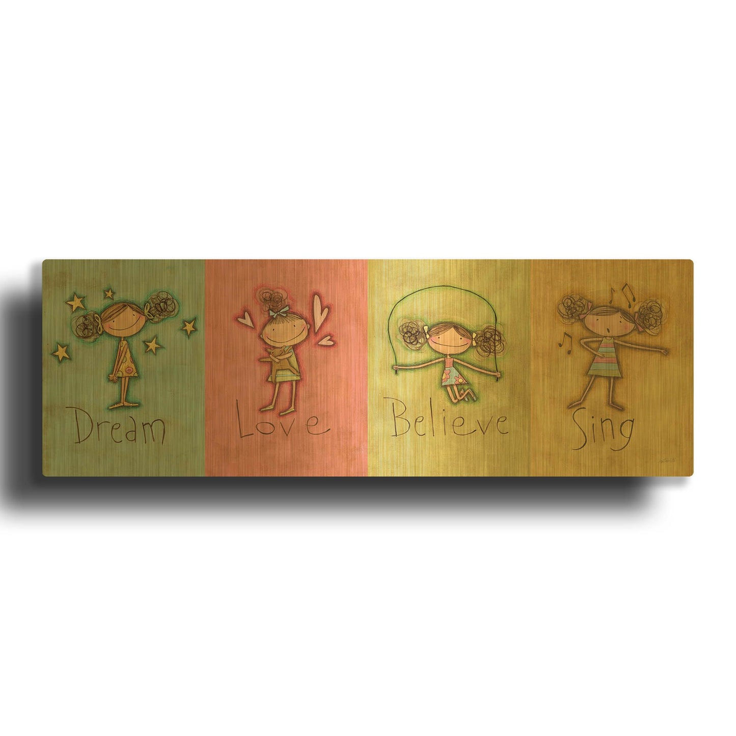 'Dream Love Believe Sing' By Anne Tavoletti Gold Metal Wall Art