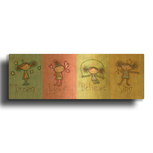 'Dream Love Believe Sing' By Anne Tavoletti Gold Metal Wall Art