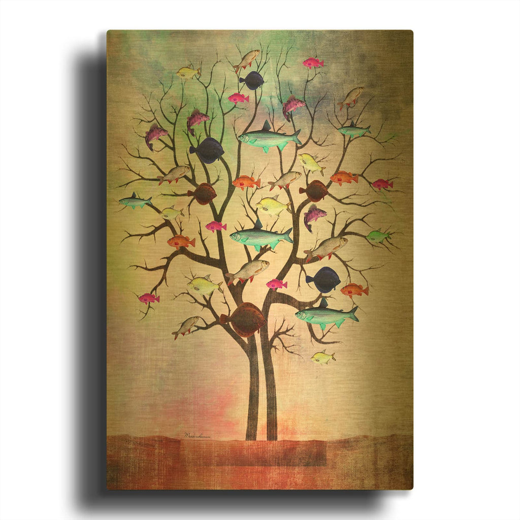 'Tree 2' By Mark Ashkenazi Gold Metal Wall Art