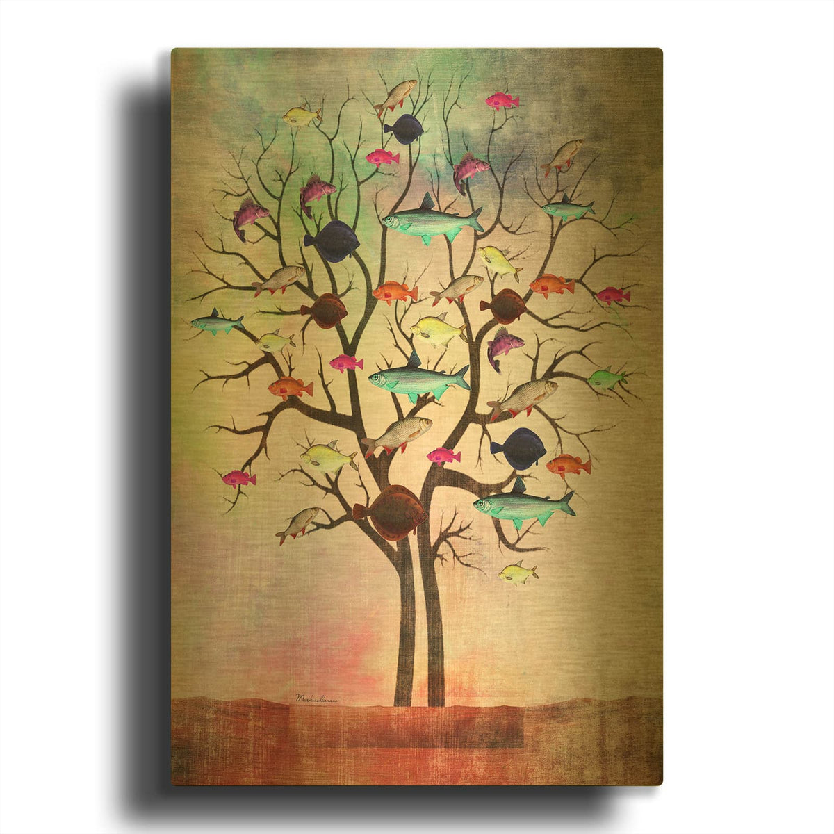 'Tree 2' By Mark Ashkenazi Gold Metal Wall Art