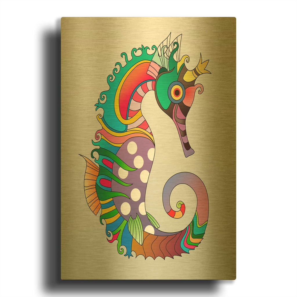 'Sea Horse' By Mark Ashkenazi Gold Metal Wall Art