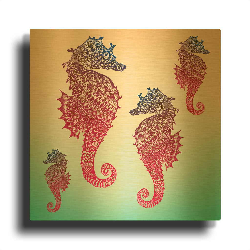 'Sea Horse Pattern' By Mark Ashkenazi Gold Metal Wall Art