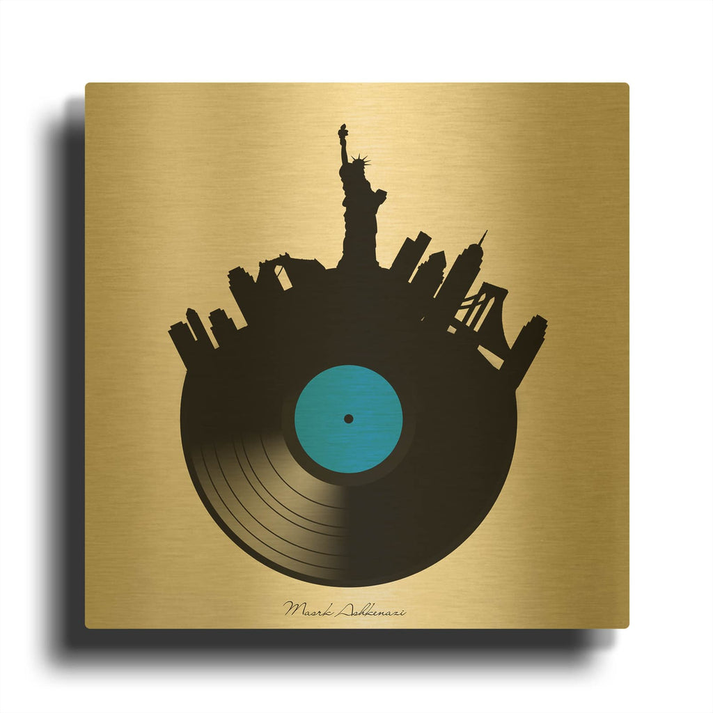 'Nyc Record' By Mark Ashkenazi Gold Metal Wall Art