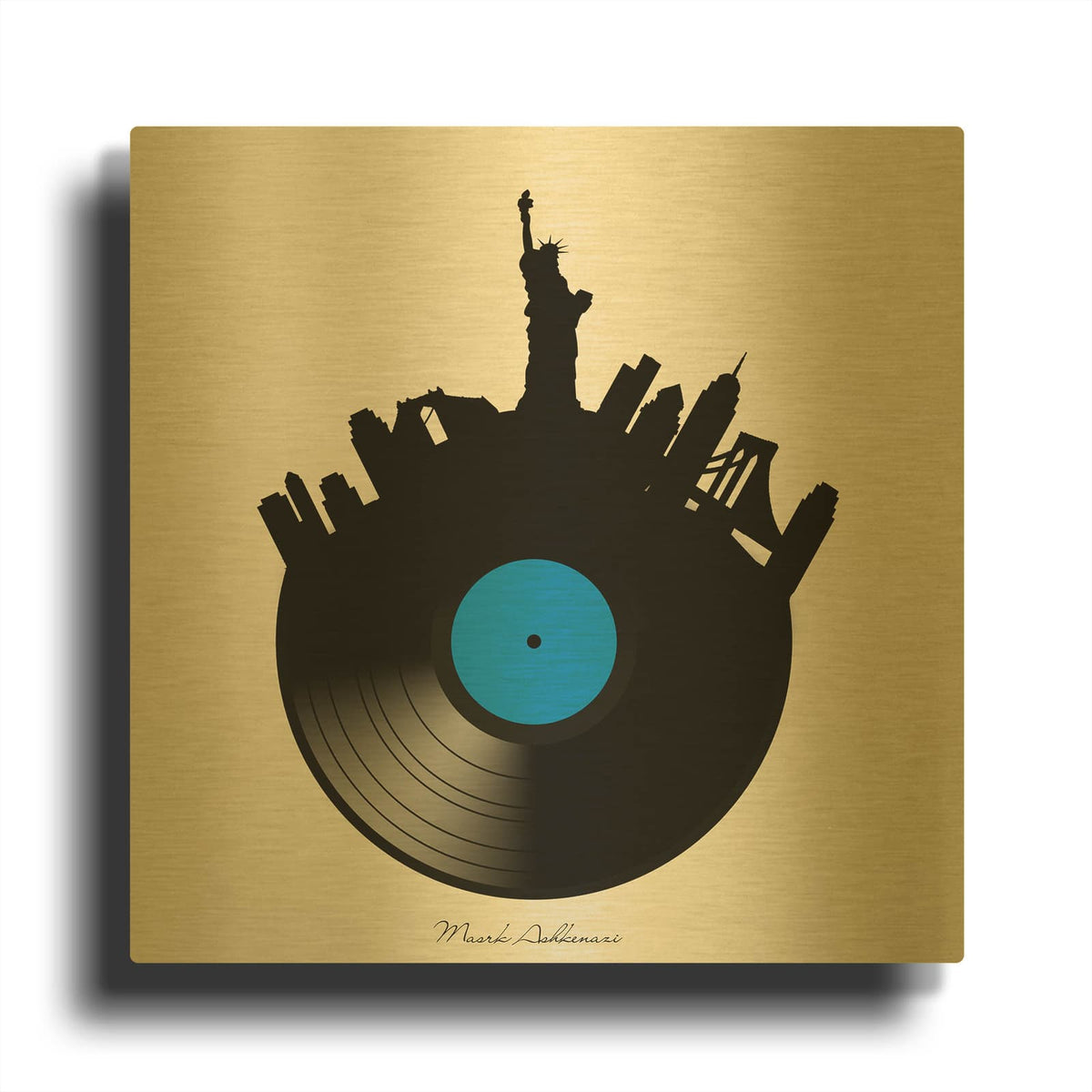 'Nyc Record' By Mark Ashkenazi Gold Metal Wall Art