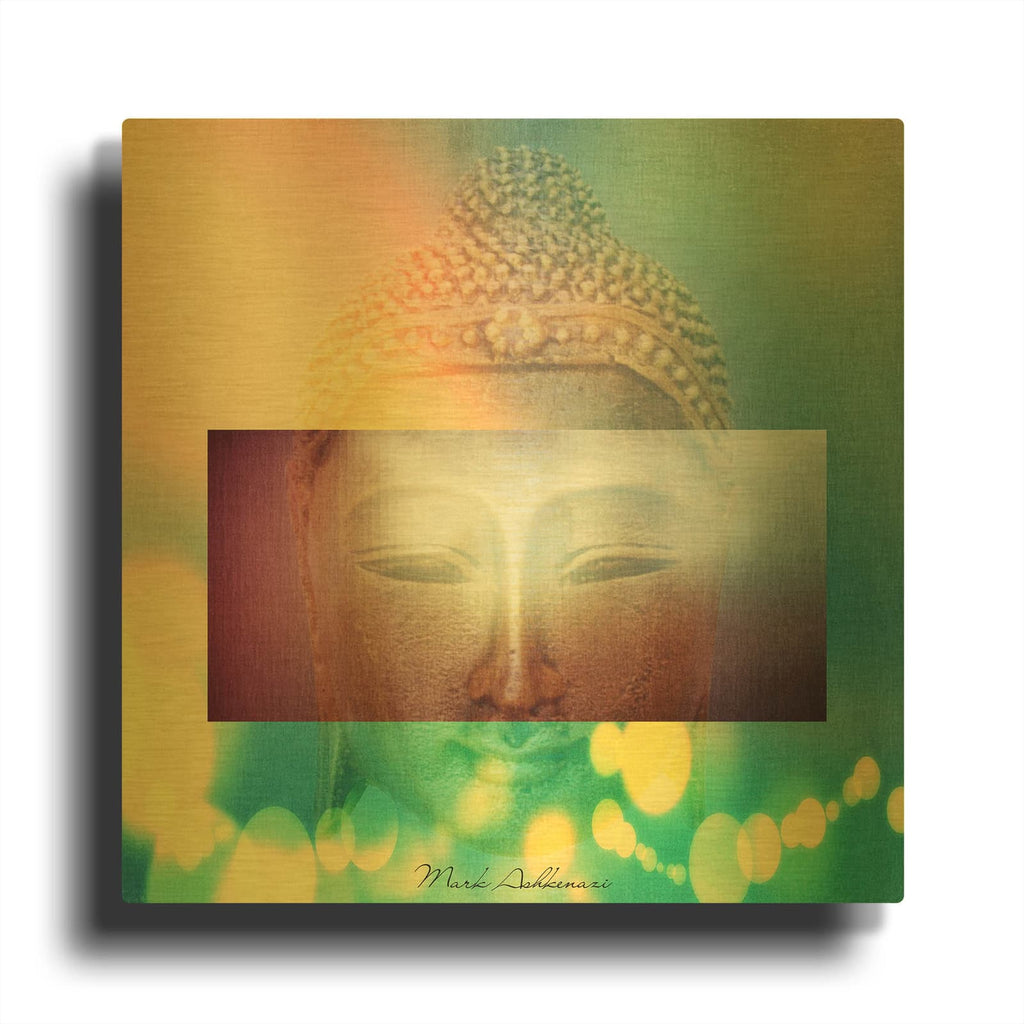 'Buddha Face 3' By Mark Ashkenazi Gold Metal Wall Art