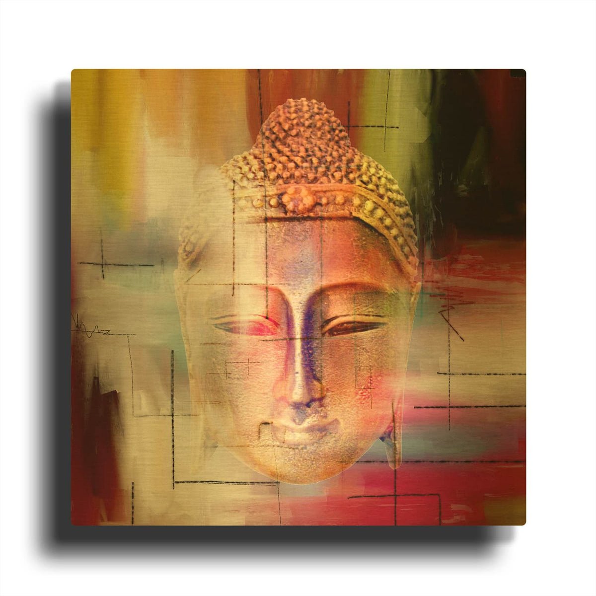 'Buddha Face 4' By Mark Ashkenazi Gold Metal Wall Art