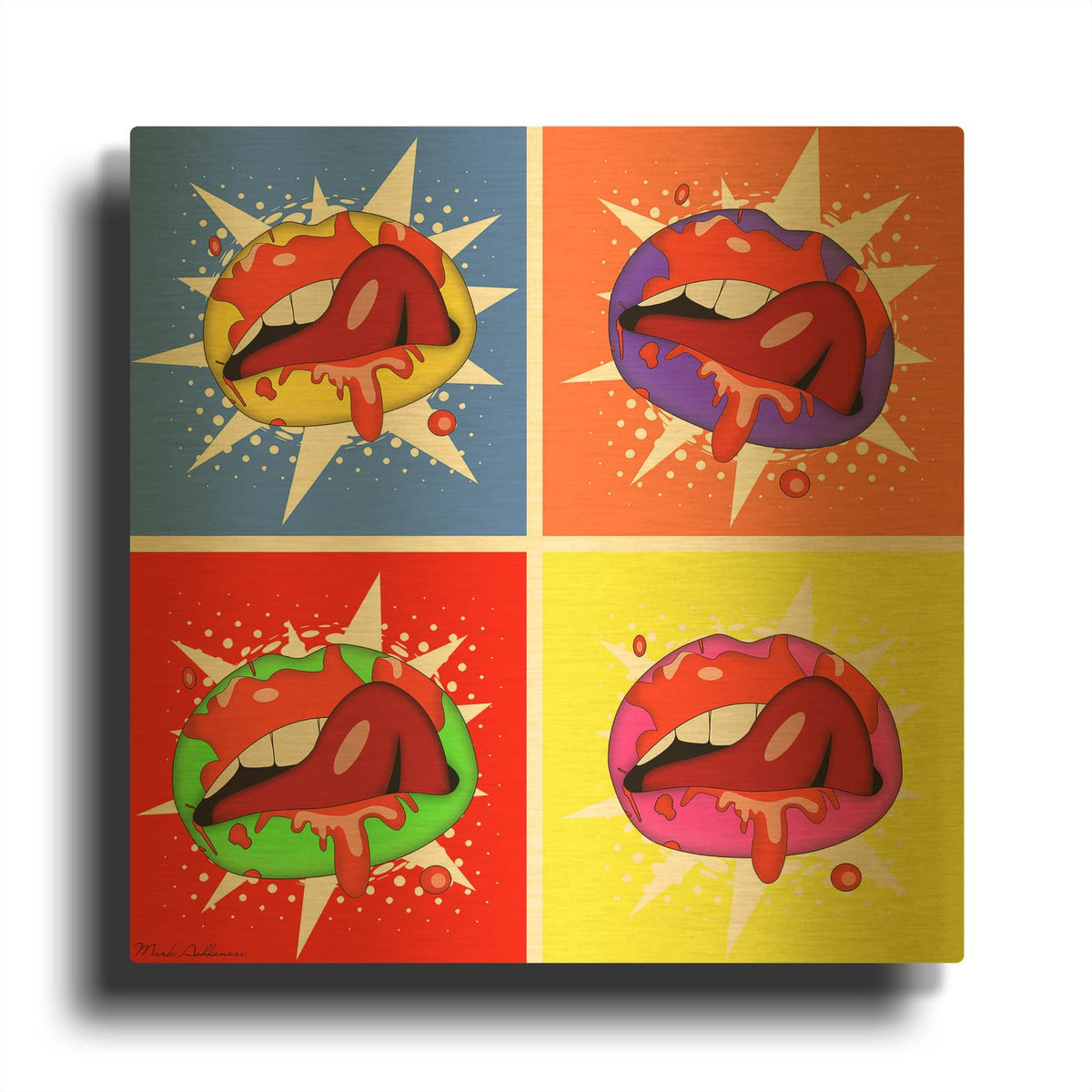 'Lips 3' By Mark Ashkenazi Gold Metal Wall Art