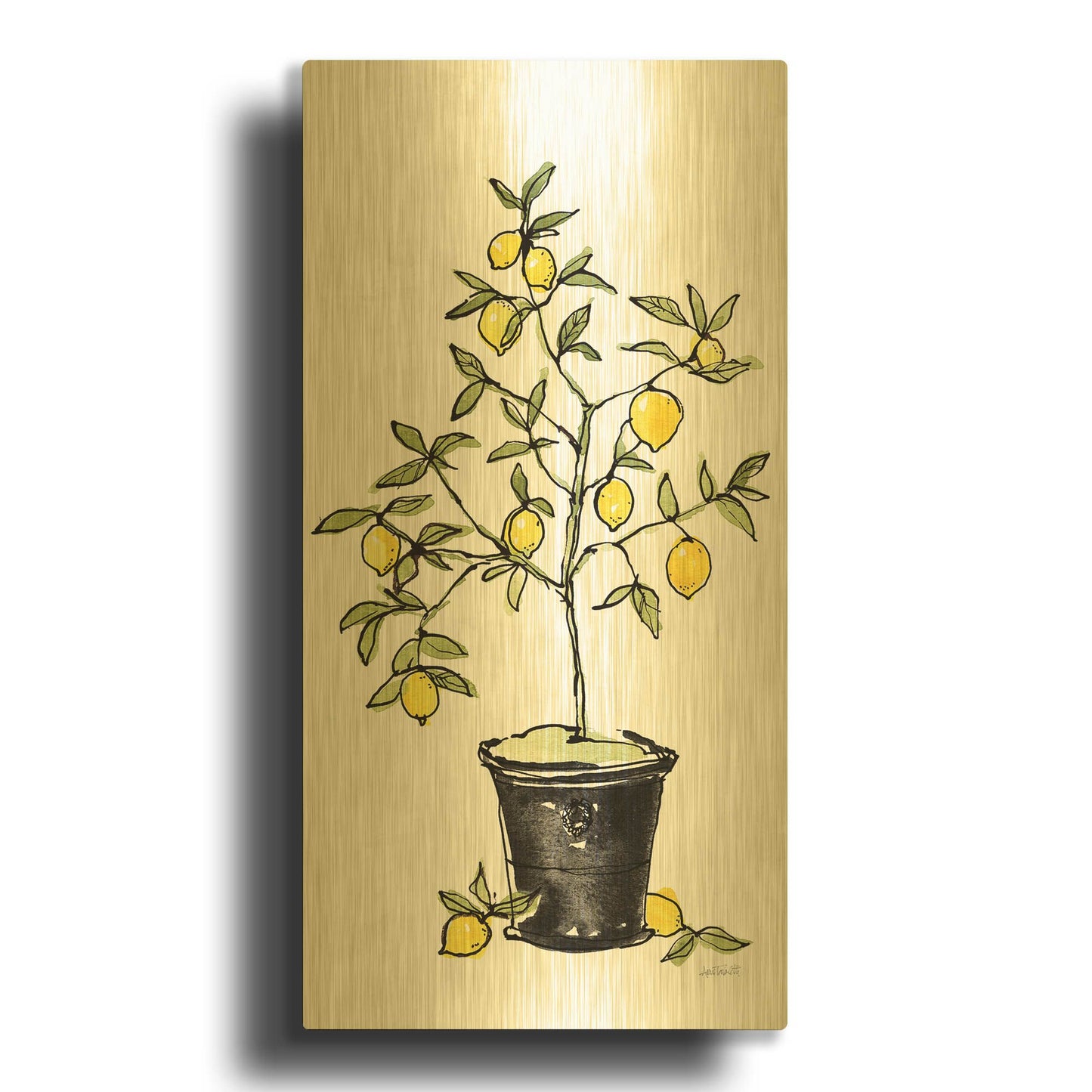 'Citron V' By Anne Tavoletti Gold Metal Wall Art